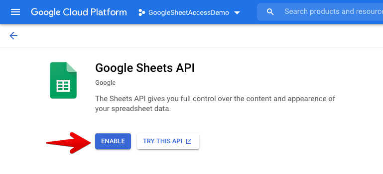 Enable Google Sheets API