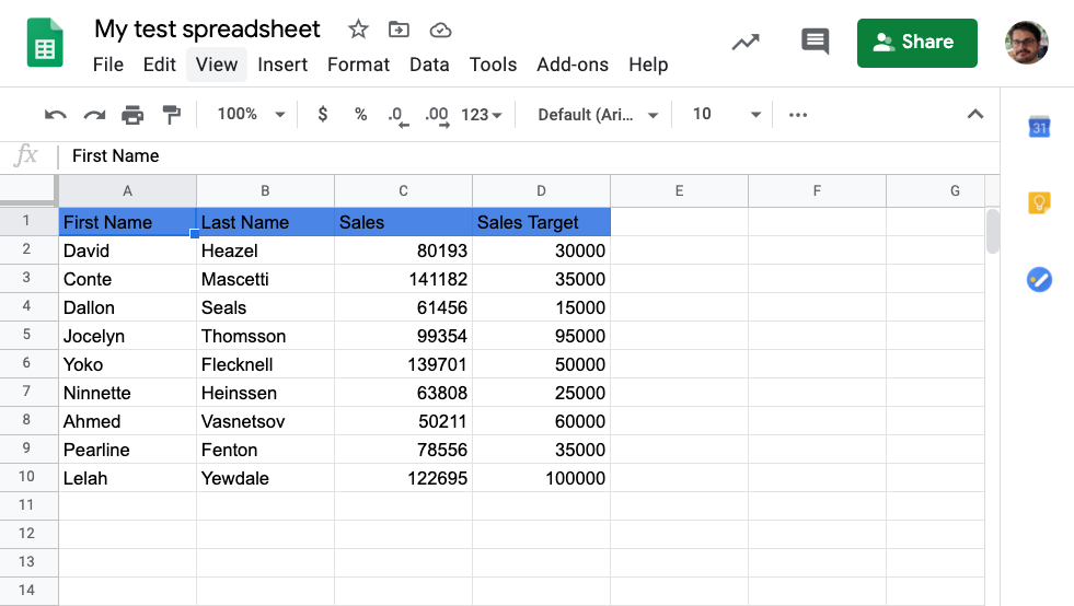Example Spreadsheet