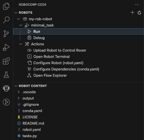Robocorp Code extension UI