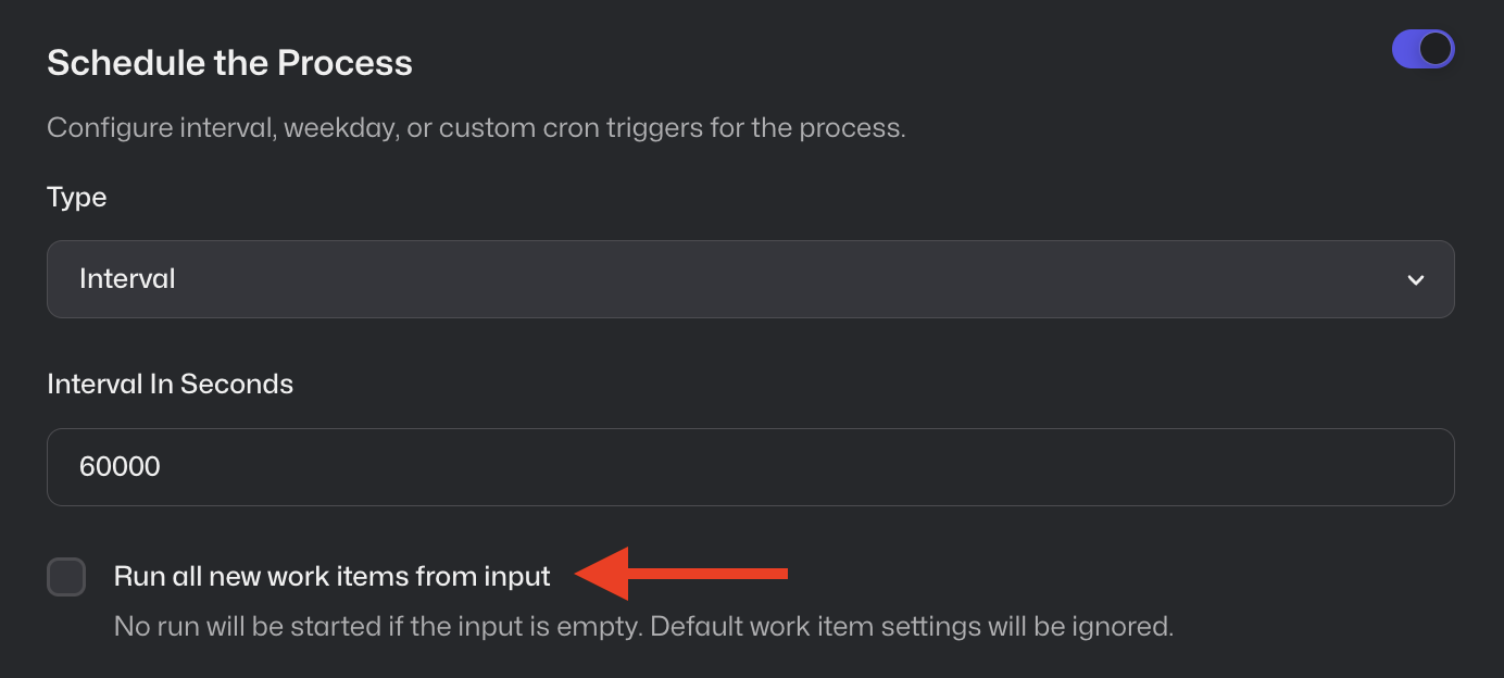 Control Room: Run all new work items from input