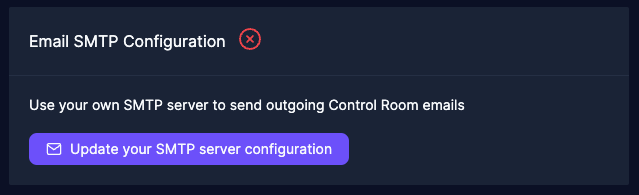 Robocorp Control Room Custom invalid SMTP configuration
