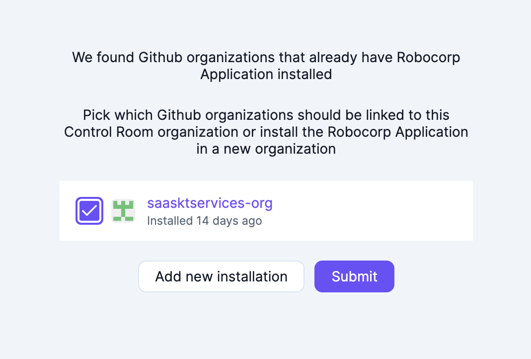 Version control link existing GitHub app installation