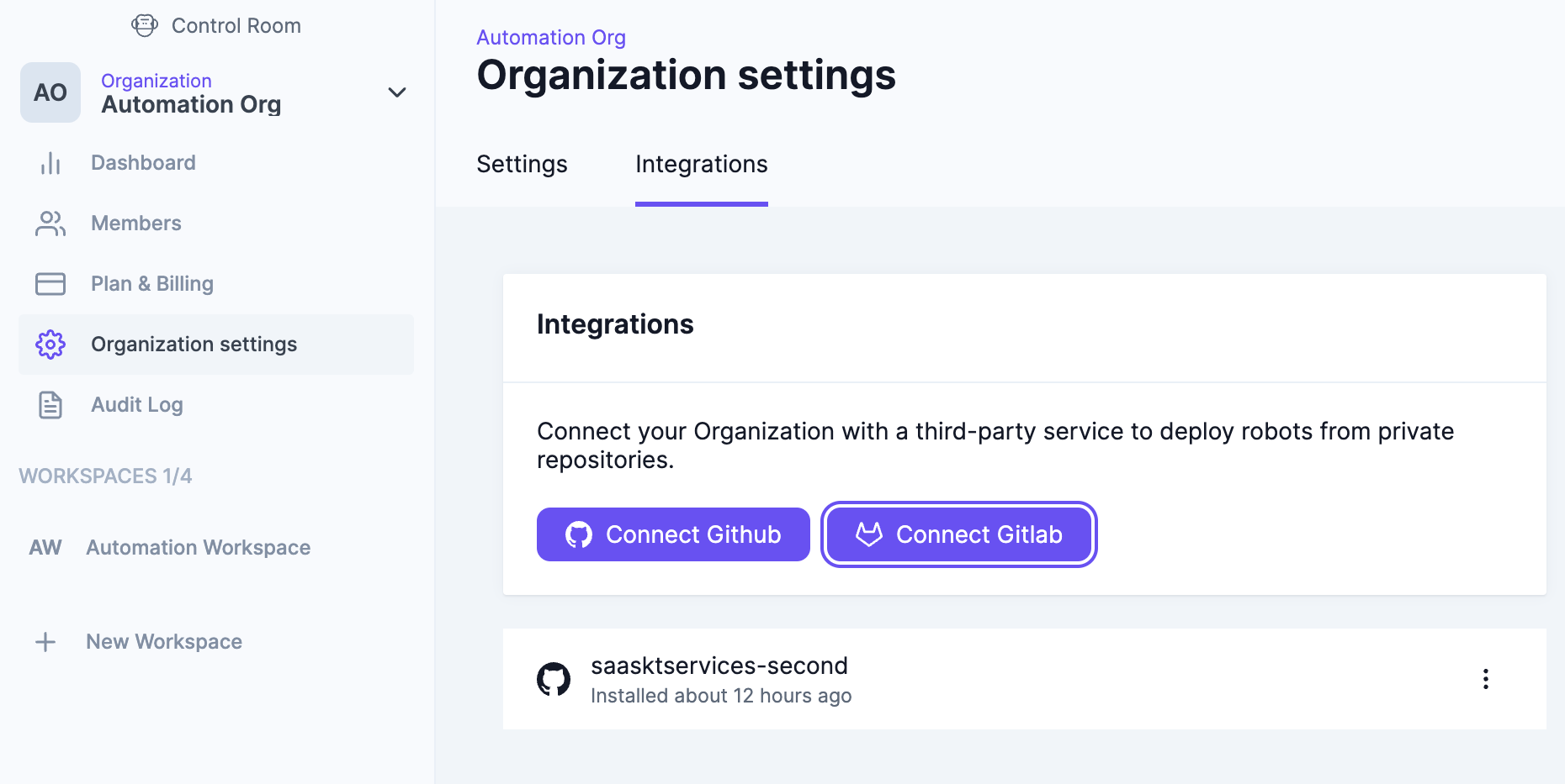 Version control organization settings
