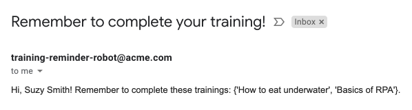 Example training reminder email